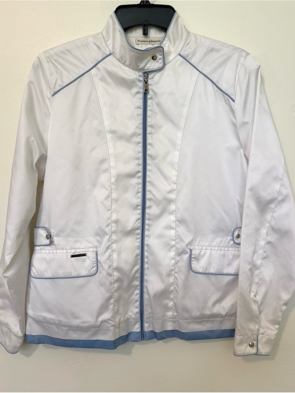 Fairway & Greene White Utility Jacket with Light Blue Trim